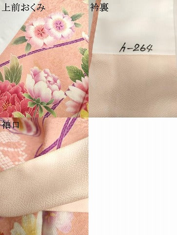平和屋着物●訪問着　駒刺繍　草花文　金通し地　正絹　逸品　AABG7963cs