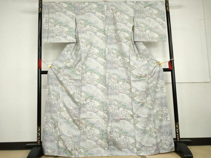 平和屋着物●本場大島紬　白大島　カタス7マルキ　総絣　吉祥更紗花文　やまと誂製　正絹　逸品　未使用　AABG7966cs