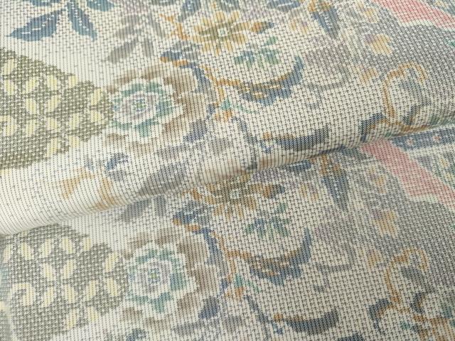 平和屋着物●本場大島紬　白大島　カタス7マルキ　総絣　吉祥更紗花文　やまと誂製　正絹　逸品　未使用　AABG7966cs