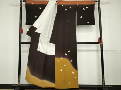 平和屋着物●訪問着　舞桜文　暈し染め　金彩　鬼しぼ縮緬　正絹　逸品　AABG7970cs
