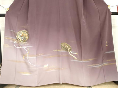 平和屋着物●人間国宝　福田喜三郎　色留袖　中国三大刺繍　相良刺繍　鏡裏鳳凰花蝶文　暈し染め　金糸　金彩　正絹　逸品　AABG7983cs