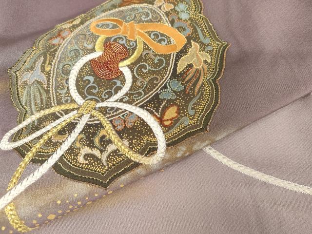 平和屋着物●人間国宝　福田喜三郎　色留袖　中国三大刺繍　相良刺繍　鏡裏鳳凰花蝶文　暈し染め　金糸　金彩　正絹　逸品　AABG7983cs