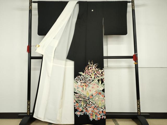 平和屋着物●本加賀友禅作家　東藤岳　黒留袖　笹梅花文　正絹　逸品　AABG7993cs