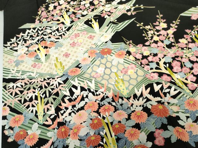 平和屋着物●本加賀友禅作家　東藤岳　黒留袖　笹梅花文　正絹　逸品　AABG7993cs