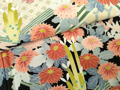 平和屋着物●本加賀友禅作家　東藤岳　黒留袖　笹梅花文　正絹　逸品　AABG7993cs