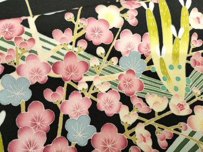 平和屋着物●本加賀友禅作家　東藤岳　黒留袖　笹梅花文　正絹　逸品　AABG7993cs