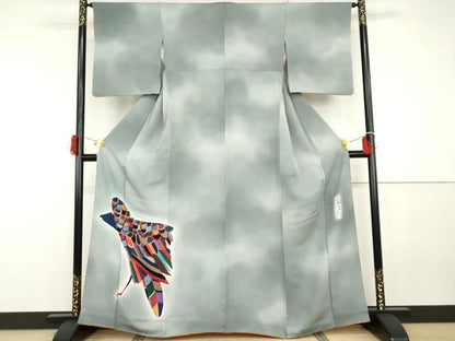 平和屋着物●染色作家　斉藤三才　訪問着　鷲　暈し染め　正絹　逸品　AABG7998cs