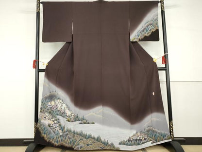 平和屋着物●越後十日町の一流染匠　桐屋・翠山工房　訪問着　絞り　辻が花　遠山樹林風景文　暈し染め　金彩　正絹　逸品　AABG7999cs