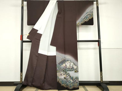平和屋着物●越後十日町の一流染匠　桐屋・翠山工房　訪問着　絞り　辻が花　遠山樹林風景文　暈し染め　金彩　正絹　逸品　AABG7999cs