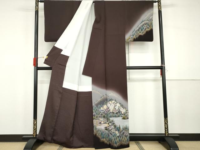 平和屋着物●越後十日町の一流染匠　桐屋・翠山工房　訪問着　絞り　辻が花　遠山樹林風景文　暈し染め　金彩　正絹　逸品　AABG7999cs