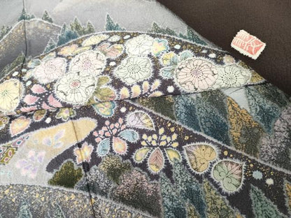 平和屋着物●越後十日町の一流染匠　桐屋・翠山工房　訪問着　絞り　辻が花　遠山樹林風景文　暈し染め　金彩　正絹　逸品　AABG7999cs
