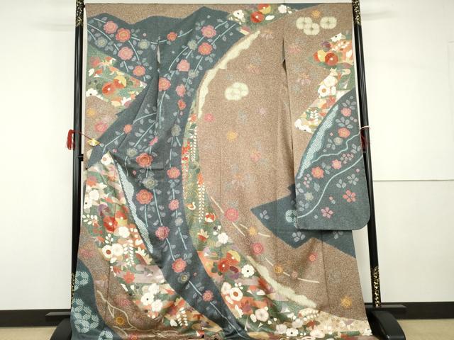 平和屋着物●豪華振袖　鴛鴦花文　ロング丈　正絹　逸品　AABG8005cs