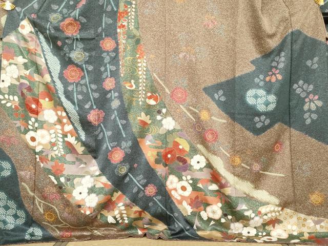 平和屋着物●豪華振袖　鴛鴦花文　ロング丈　正絹　逸品　AABG8005cs