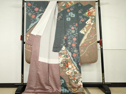 平和屋着物●豪華振袖　鴛鴦花文　ロング丈　正絹　逸品　AABG8005cs