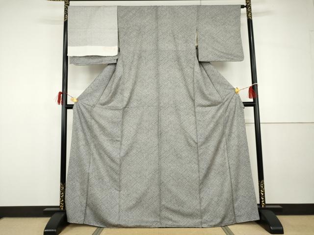 平和屋着物●上質な小紋　鹿の子文様　黒地　反端付き　正絹　逸品　AABG8007cs
