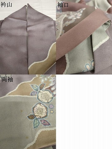 平和屋着物●越後十日町の一流染匠　桐屋・翠山工房　訪問着　絞り　辻が花　道長花文　金彩　銀通し地　正絹　逸品　AABG8009cs