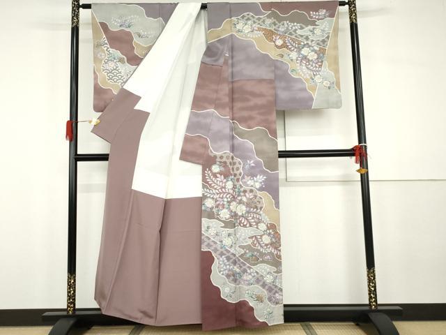 平和屋着物●越後十日町の一流染匠　桐屋・翠山工房　訪問着　絞り　辻が花　道長花文　金彩　銀通し地　正絹　逸品　AABG8009cs