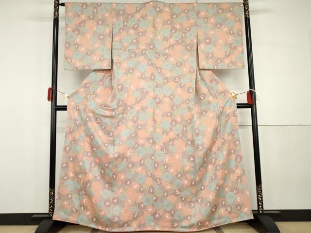 平和屋着物●上質な小紋　草花文　ハイビスカス　正絹　逸品　AABG8010cs