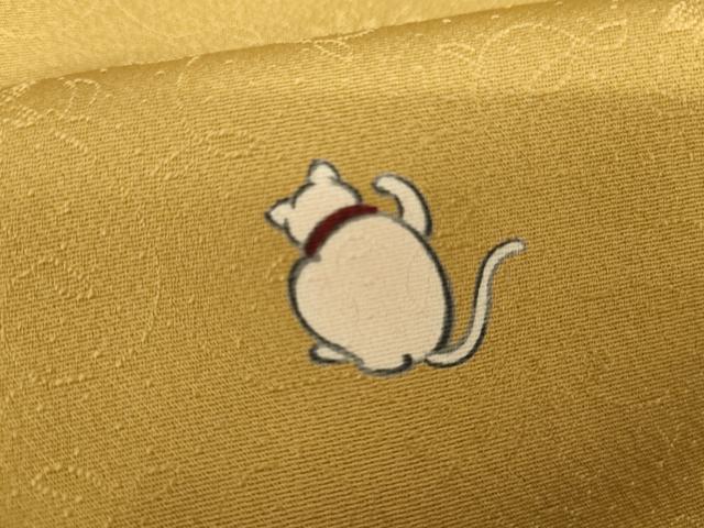 平和屋着物●上質な小紋　手描き　招き猫　正絹　逸品　AABG8013cs