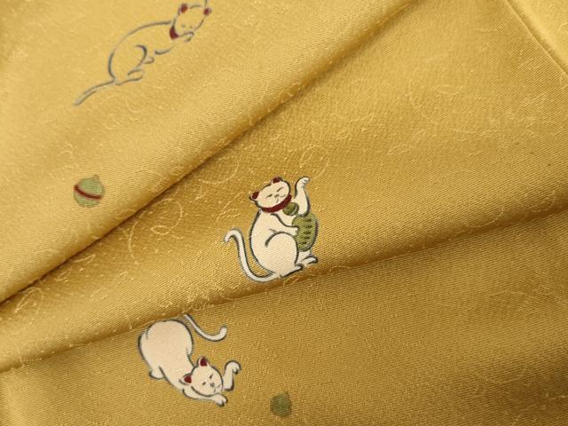 平和屋着物●上質な小紋　手描き　招き猫　正絹　逸品　AABG8013cs