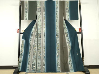 平和屋着物●加納義己　訪問着　更紗洋花間道　暈し染め　金彩　正絹　逸品　AABG8016cs