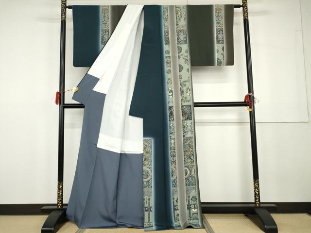 平和屋着物●加納義己　訪問着　更紗洋花間道　暈し染め　金彩　正絹　逸品　AABG8016cs