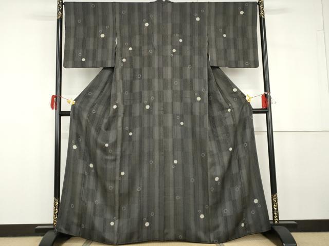 平和屋着物●上質な小紋　雪輪文　黒地　正絹　逸品　AABG8017cs