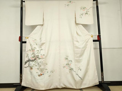 平和屋着物●訪問着　友禅　手描き　鴛鴦枝花文　正絹　逸品　AABG8020cs