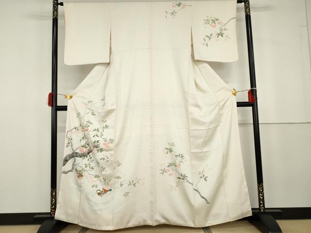 平和屋着物●訪問着　友禅　手描き　鴛鴦枝花文　正絹　逸品　AABG8020cs