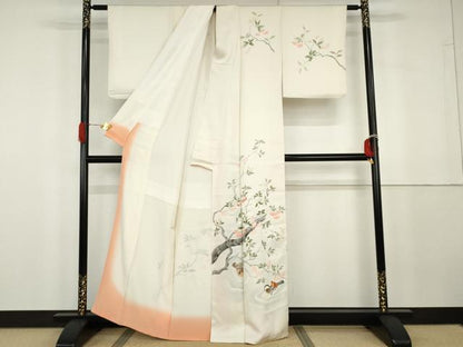 平和屋着物●訪問着　友禅　手描き　鴛鴦枝花文　正絹　逸品　AABG8020cs