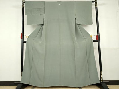平和屋着物●上質な色無地　青白橡色　浜ちりめん　反端付き　正絹　逸品　未使用　AABG8021cs