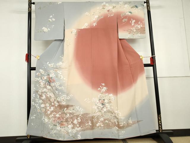 平和屋着物●訪問着　友禅　流水花車文　暈し染め　金銀彩　正絹　逸品　AABG8026cs