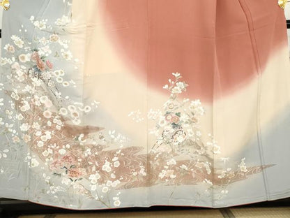 平和屋着物●訪問着　友禅　流水花車文　暈し染め　金銀彩　正絹　逸品　AABG8026cs