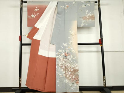 平和屋着物●訪問着　友禅　流水花車文　暈し染め　金銀彩　正絹　逸品　AABG8026cs