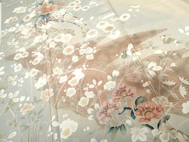 平和屋着物●訪問着　友禅　流水花車文　暈し染め　金銀彩　正絹　逸品　AABG8026cs