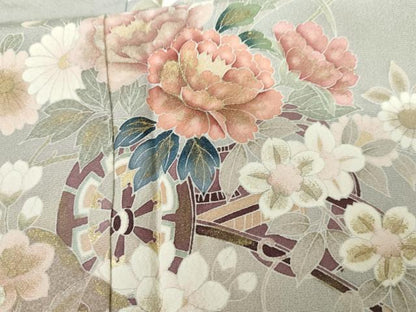 平和屋着物●訪問着　友禅　流水花車文　暈し染め　金銀彩　正絹　逸品　AABG8026cs