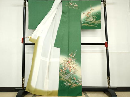 平和屋着物●訪問着　刺繍　流水花舟文　暈し染め　金糸　金彩　正絹　逸品　AABG8027cs