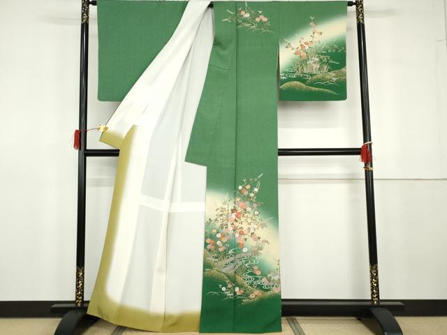 平和屋着物●訪問着　刺繍　流水花舟文　暈し染め　金糸　金彩　正絹　逸品　AABG8027cs