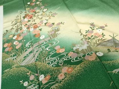 平和屋着物●訪問着　刺繍　流水花舟文　暈し染め　金糸　金彩　正絹　逸品　AABG8027cs
