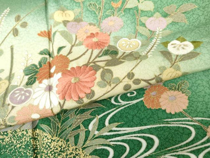 平和屋着物●訪問着　刺繍　流水花舟文　暈し染め　金糸　金彩　正絹　逸品　AABG8027cs