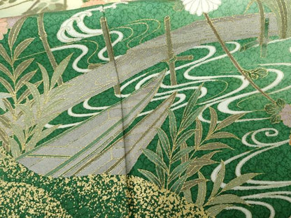 平和屋着物●訪問着　刺繍　流水花舟文　暈し染め　金糸　金彩　正絹　逸品　AABG8027cs