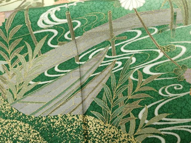 平和屋着物●訪問着　刺繍　流水花舟文　暈し染め　金糸　金彩　正絹　逸品　AABG8027cs