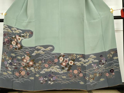 平和屋着物●訪問着　笹松芝花文　金彩　正絹　逸品　AABG8029cs