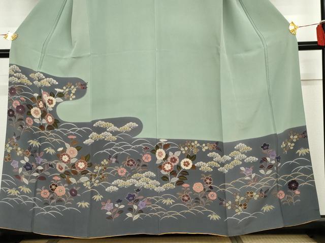 平和屋着物●訪問着　笹松芝花文　金彩　正絹　逸品　AABG8029cs