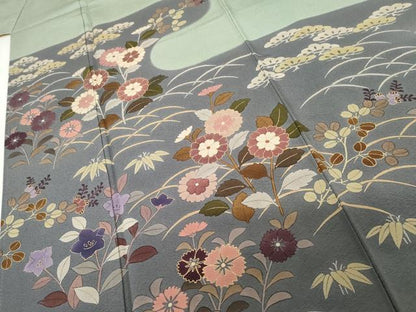 平和屋着物●訪問着　笹松芝花文　金彩　正絹　逸品　AABG8029cs