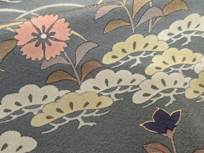 平和屋着物●訪問着　笹松芝花文　金彩　正絹　逸品　AABG8029cs