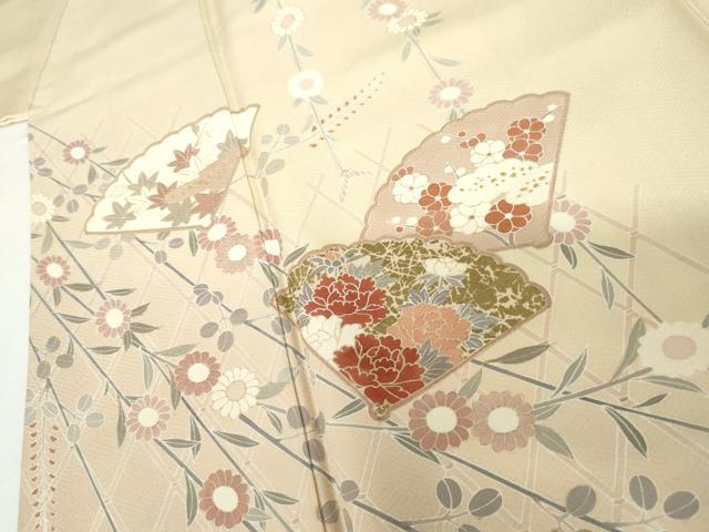 平和屋着物●訪問着　友禅　扇面枝花文　暈し染め　金彩　正絹　逸品　AABG8030cs