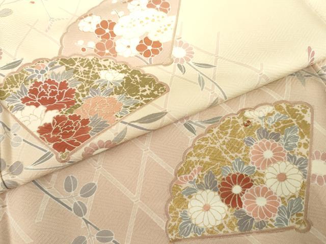 平和屋着物●訪問着　友禅　扇面枝花文　暈し染め　金彩　正絹　逸品　AABG8030cs