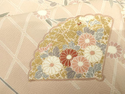 平和屋着物●訪問着　友禅　扇面枝花文　暈し染め　金彩　正絹　逸品　AABG8030cs