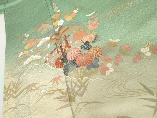 平和屋着物●訪問着　友禅　刺繍　流水松竹梅花文　暈し染め　金糸　金彩　正絹　逸品　未使用　AABG8031cs